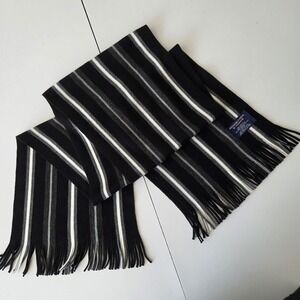 Roundtree & Yorke Black White Striped Fringed Scarf Unisex 10.5 In × 64 In